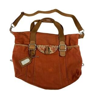 Fossil Canvas Leather Small Duffle  Bag Orange/Rust